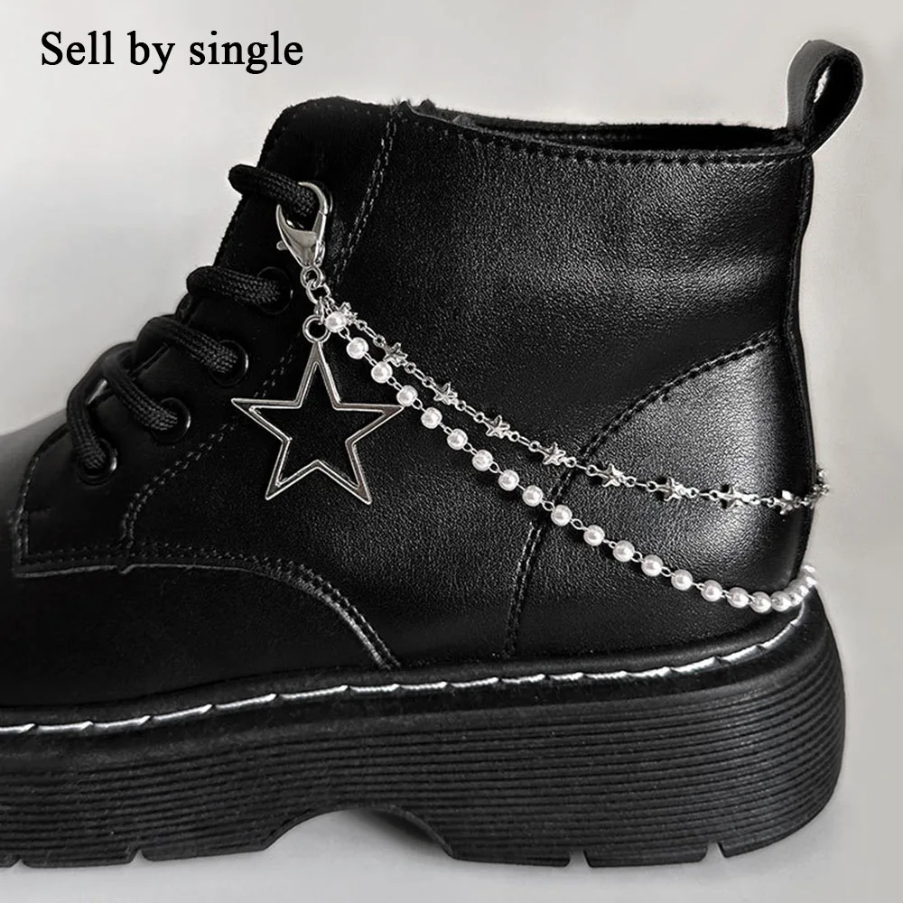 1pc Star Pendant Martin Boots Buckles Decoration Pearl Double Layer Shoe Chain DIY Metal Shoes Buckles Accessories Wholesale