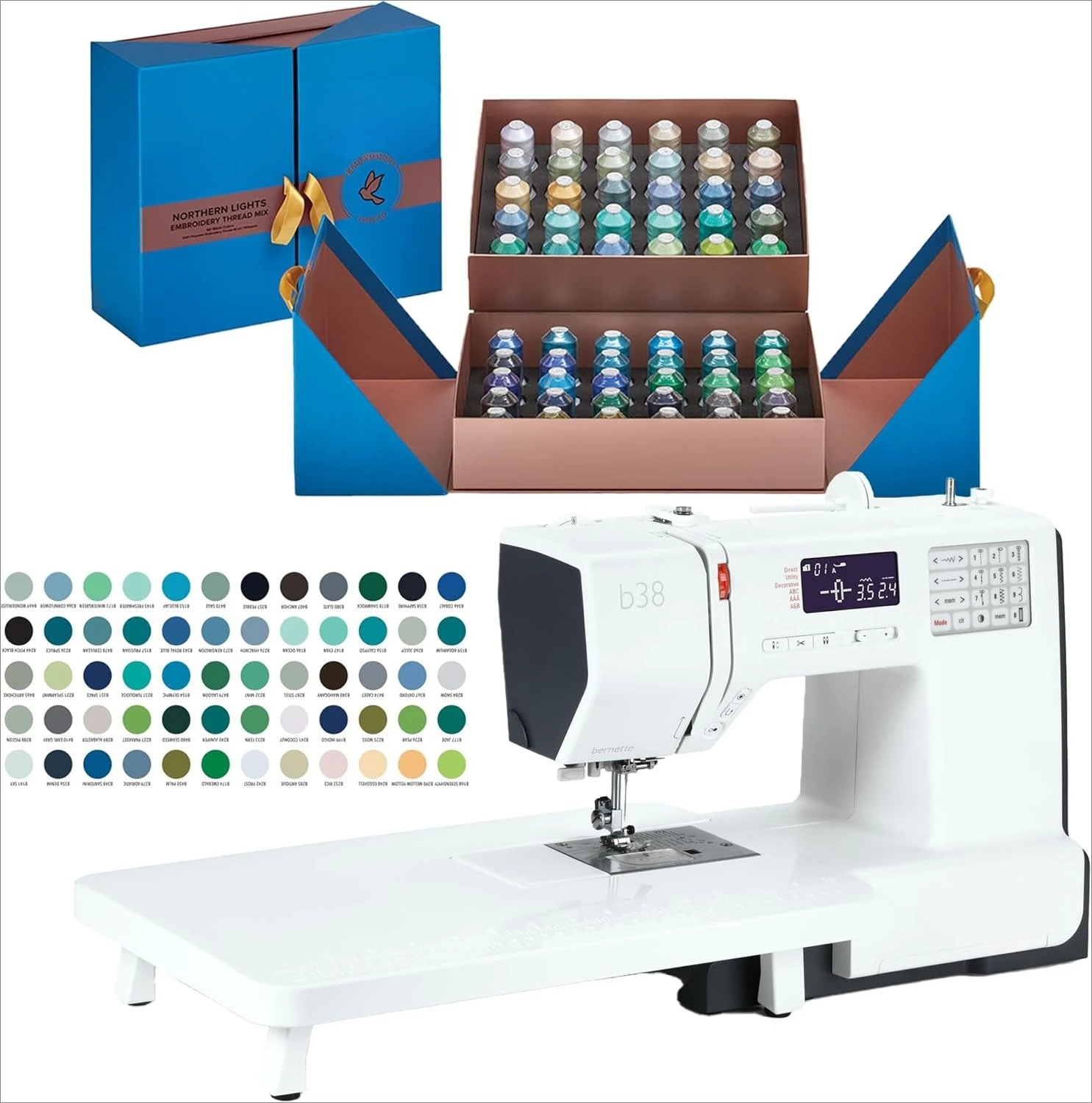 ماكينة خياطة محوسبة B38 |   شاشة LCD، 394 أنماط غرزة، خيط إبرة أوتوماتيكي، ضوء LED، طاولة تمديد