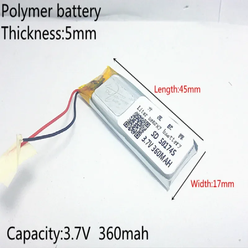 3.7V 360mAh 501745 Lithium Polymer LiPo Rechargeable Battery ion cells For Mp3 Mp4 Mp5 DIY PAD DVD E-book bluetooth headset