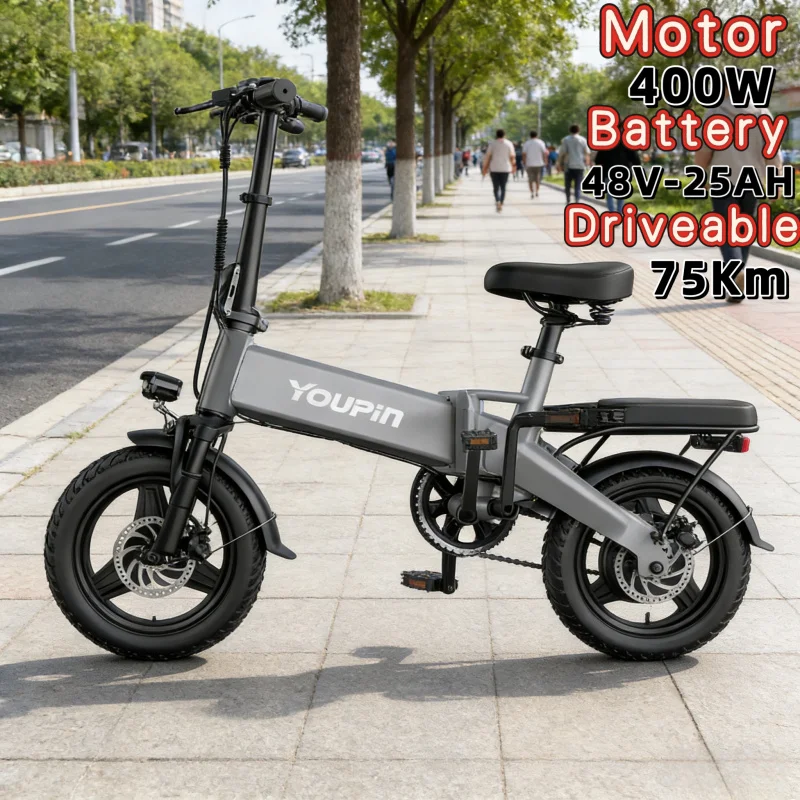 

400W brushless motor chainless electric bicycle, 14-inch foldable E-Bike, 48V25AH large capacity battery electric scooter