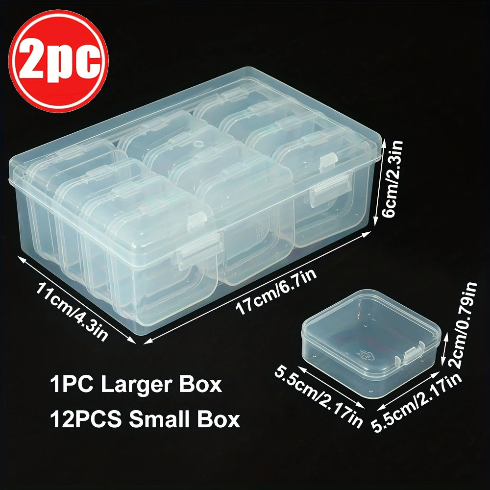 

2PCS, Multi grid transparent plastic storage box, made of transparent material, with white handles and buckles for easy carrying