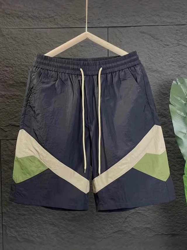 

Летние модные повседневные шорты-бриджи в стиле High Street с цветными вставками, широкие, тонкие, быстросохнущие, спортивные, для мужчин, молодежные, для пляжа