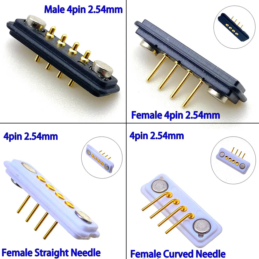 

4pin magnetic spring thimble 90 degree bent pin 2.54mm pitch waterproof male and female magnetic chassis connectors current 2A