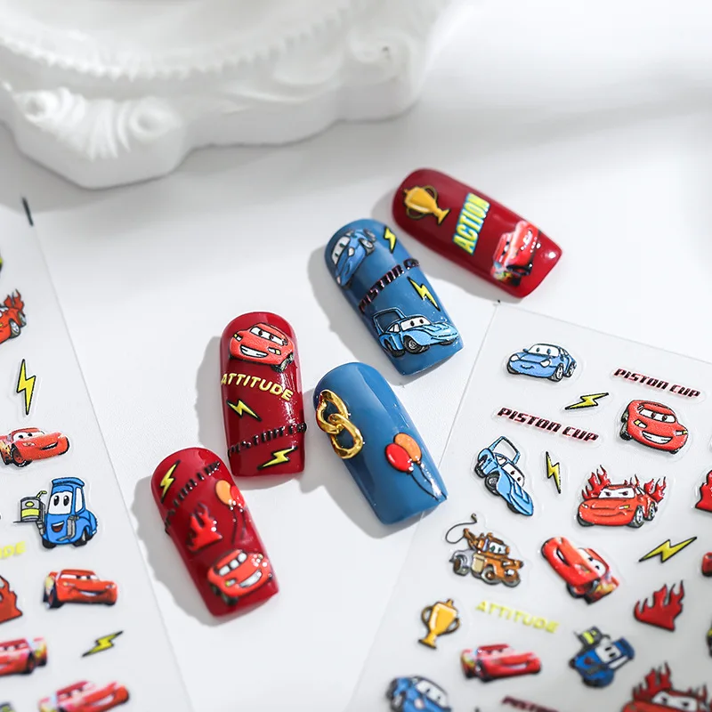 1 Sheet 5D Realistic Relief Cute Cartoon Auto Car Racing Cup Action Adhesive Nail Art Stickers Decals Manicure Charms Suppliers