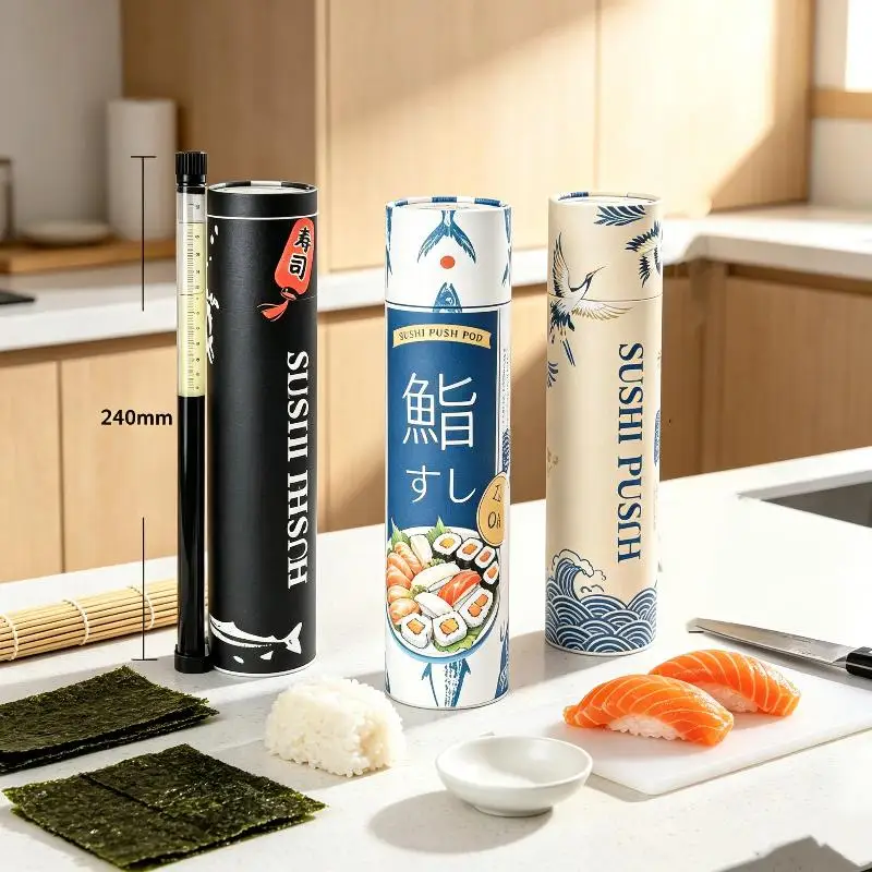 New Round Sushi Push Box With Sauce Straw Food Grade Paper Tube Push Up Container Sushi DIY Packaging Tools