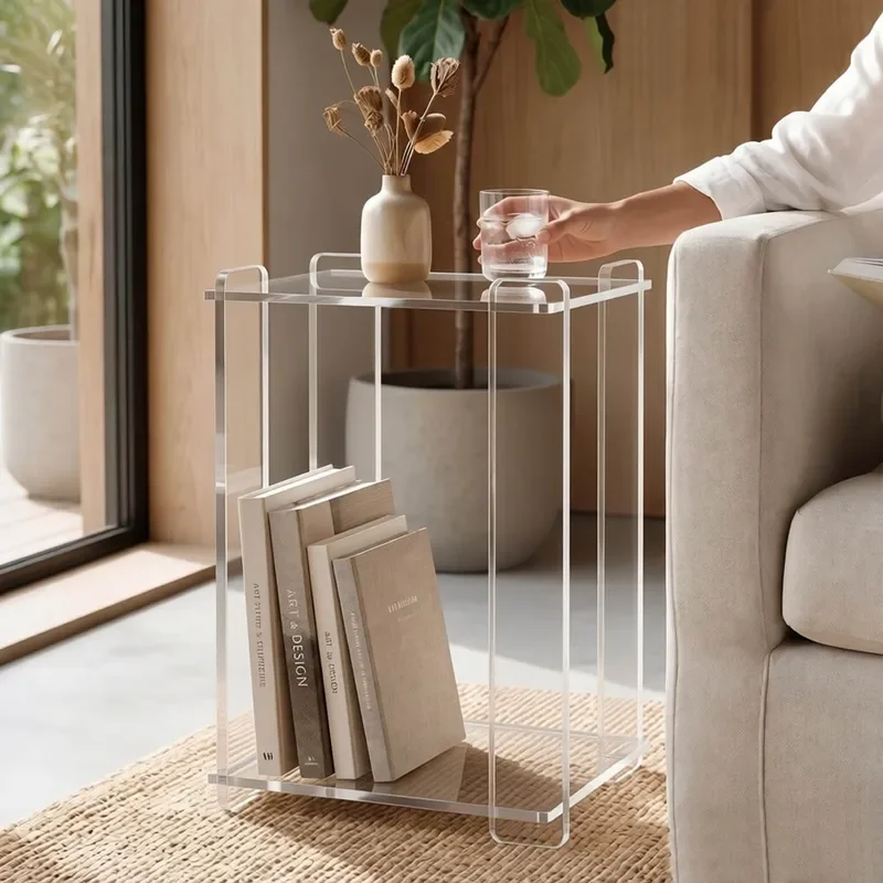 Art Deco Acrylic Side Table Transparent Bedside Nightstand Tool Free Mortise Tenon Structure Modern Living Room Furniture