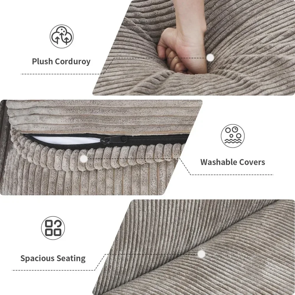 Sofá secional modular L, sofá LoveSofa grande de 102 polegadas, 1 otomano estofado com sofás de tecido de veludo com 4 almofadas