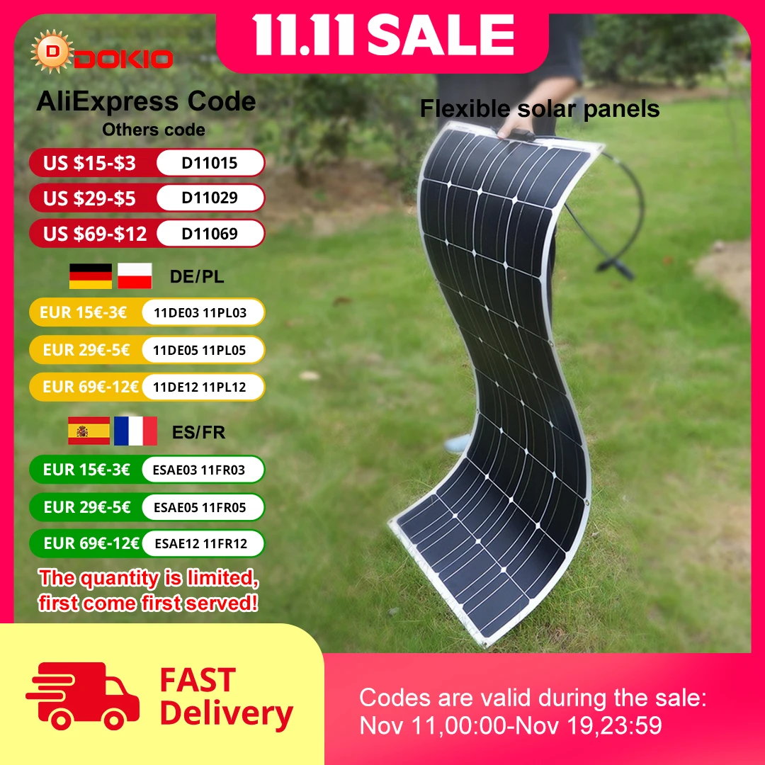 Flexible 12V 100W Solar Panel with USB Charger