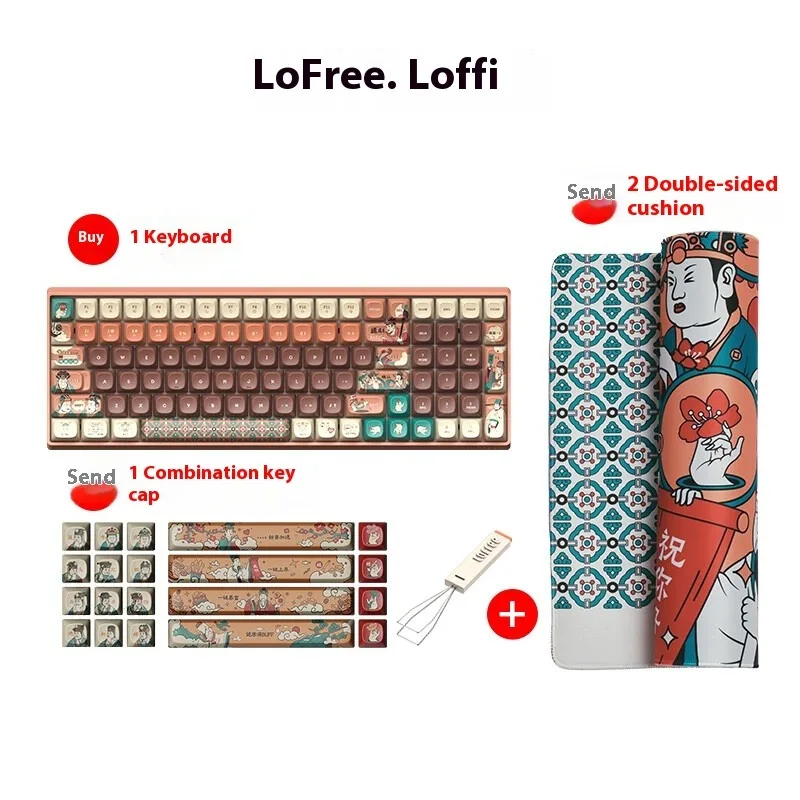 Lofree 100Key Tri-Mode Wireless Keyboard Theme Classical Chinese Design Keycap Set Dual-Sided Tablet Compatible Multiple Systems