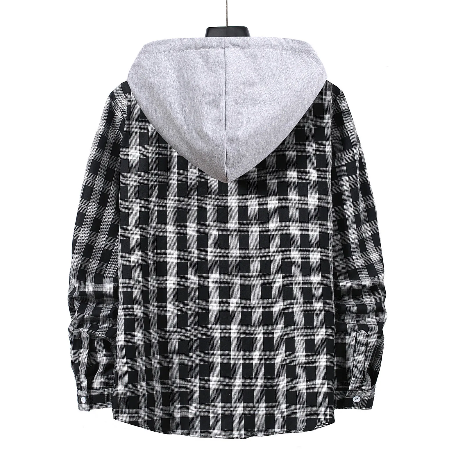 Men's Casual Plaid Print Shirt Coat Long Sleeve Hooded Shirt Simple Korean Version Basic 2024 New Christmas Winter Shirts