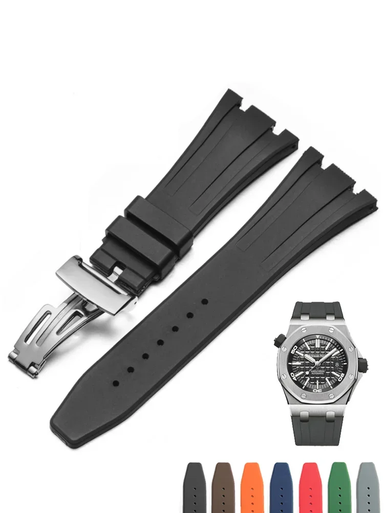 Resin Rubber Silicone Black Sweet-Proof Sports Watchband for Ap Royal Oak Offshore Series 27 28mm 15703 Steel Buckle Watch Strap