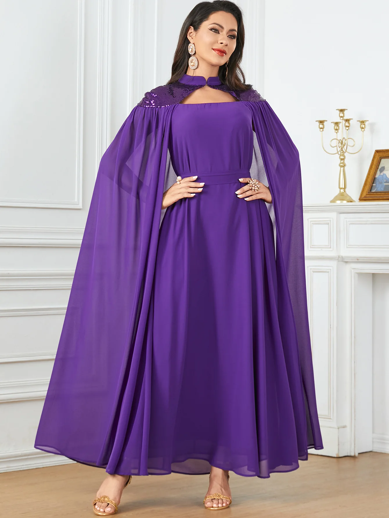 

Fashion Dubai Chiffon Abaya Cape Cloak Evening Party Dresses for Women Muslim Turkey Kaftan Eid Djellaba Islam Clothing Vestidos