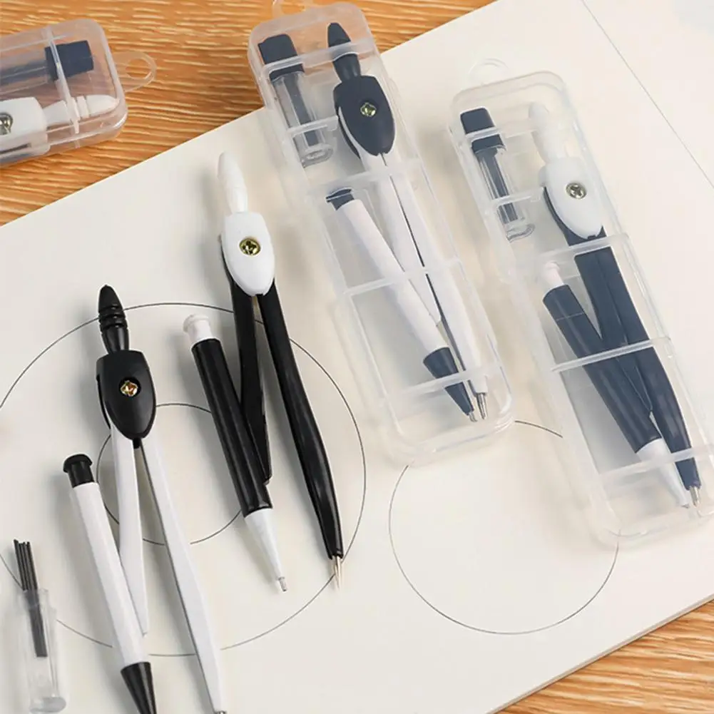 Metal Structure Compass 2-in-1 Metal Compass Set with Automatic Pencil Geometry Drawing Tool Portable Storage Box for Math Art