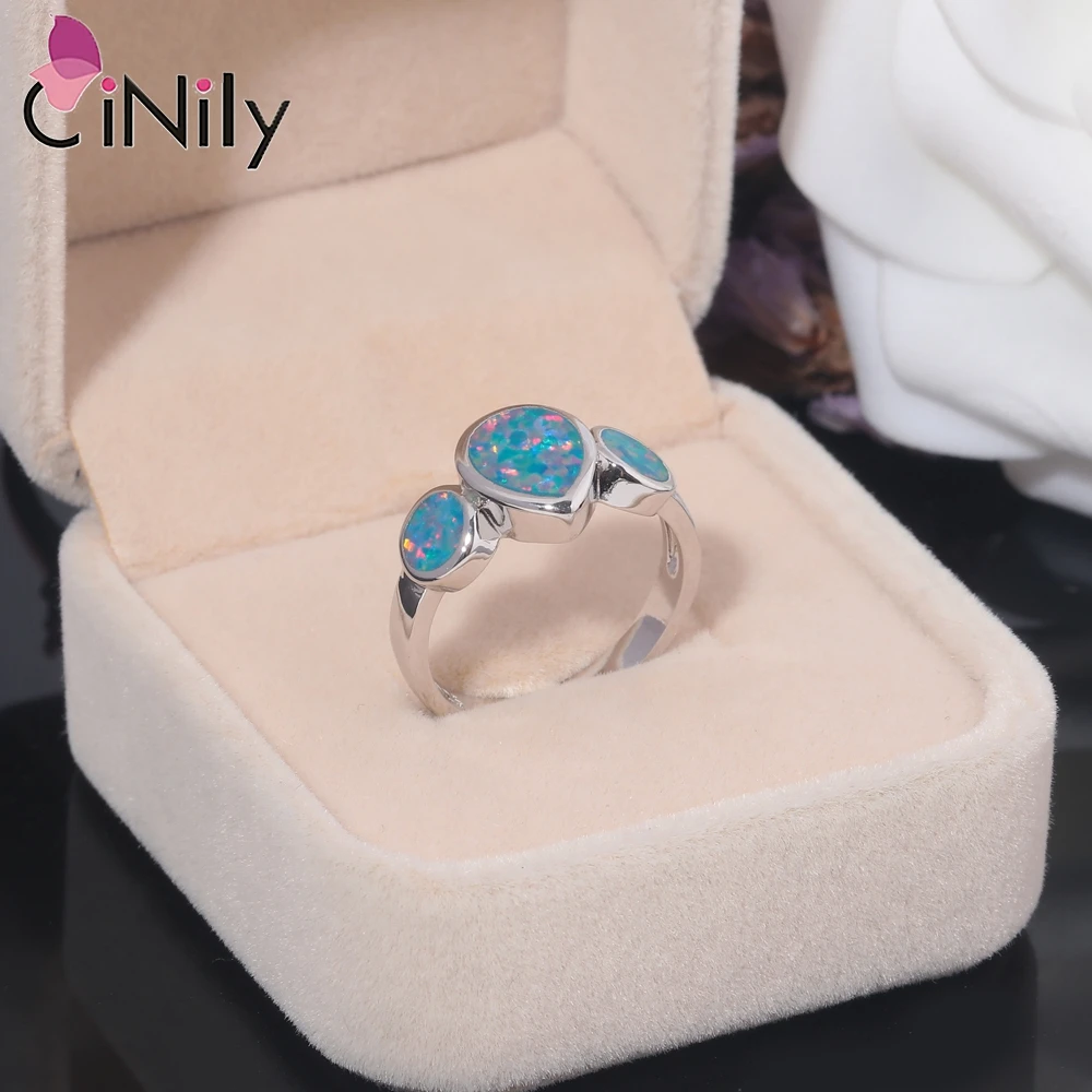CiNily Created Fashion Classic Rainbow Opal Ring Silver Plated Jewelry for Women Prom Couple Ring Valentine\'s Day Gift Wholesale