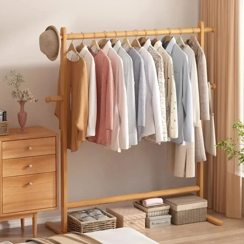 

Hanging hanger Solid wood floor-to-ceiling bedroom coat rack Living room clothes rack Homestay hanger Interior