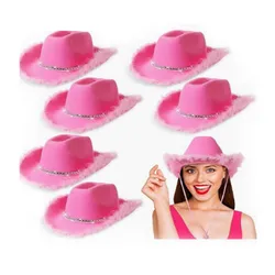 1PC Western Cowboy Hat Pink Ladies With Feather Wedding Styling Bachelorette Party Costume Travel Sun Hat Styling With