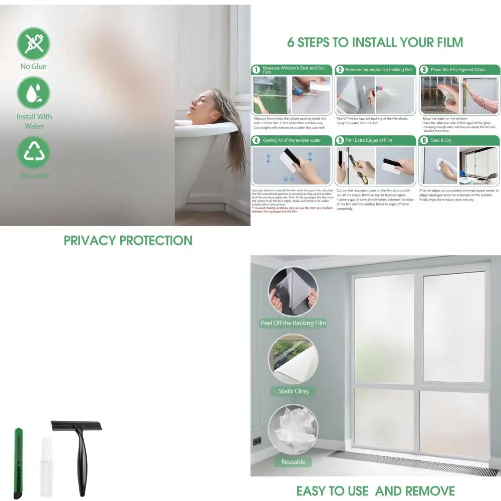 Privacy Static Cling Window Film for UV Protection and Sun Blocking, 41.3 x 19.68, Suitable for Home or Office Bathroom