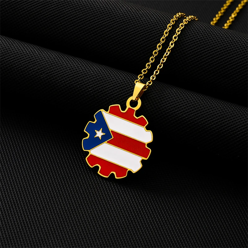 2024 Puerto Rico Map Flag Pendant Necklaces Stainless Steel Gold/Steel Color Puerto Ricans Patriotic Jewelry For Men Women Gifts
