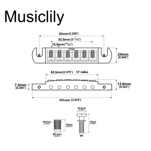 Imagen 2 del producto Wilkinson Serie M Puente envolvente estilo coleta ajustable con espaciado de cuerdas de 52,5 mm para guitarra eléctrica especial LP SG Junior