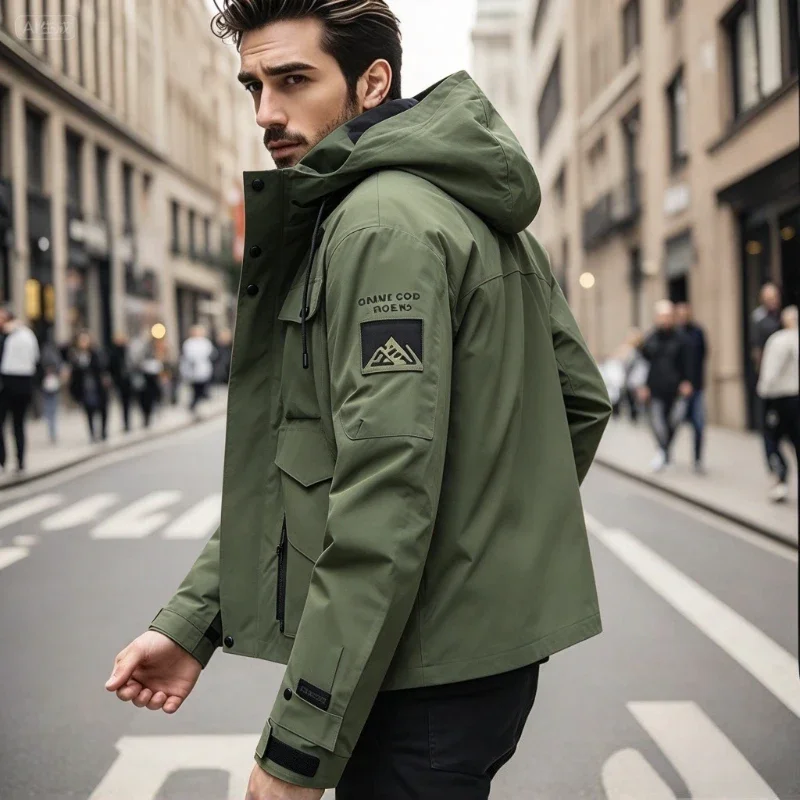 Autumn New Aviator Jacket Men Outdoor Softshell Zip Up Hooded Workwear Coats Waterproof Windbreaker Men's Hiking Camping Jackets