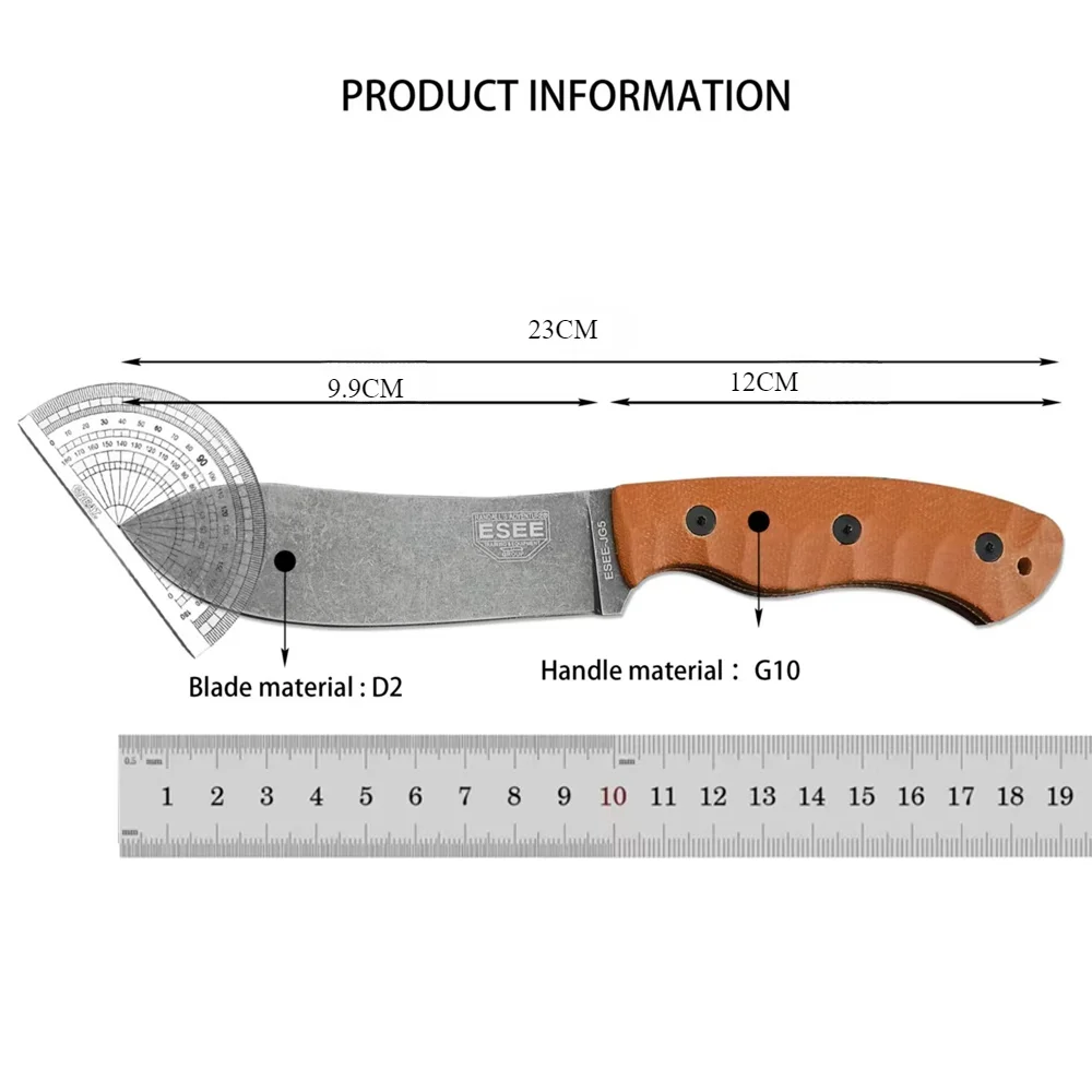 ESEE-JG5-LM Fixed Blade Knife Carbon Black Nessmuk Blade G10 Handles Leather Sheath Protable Outdoor Bushcraft Hunting Knife