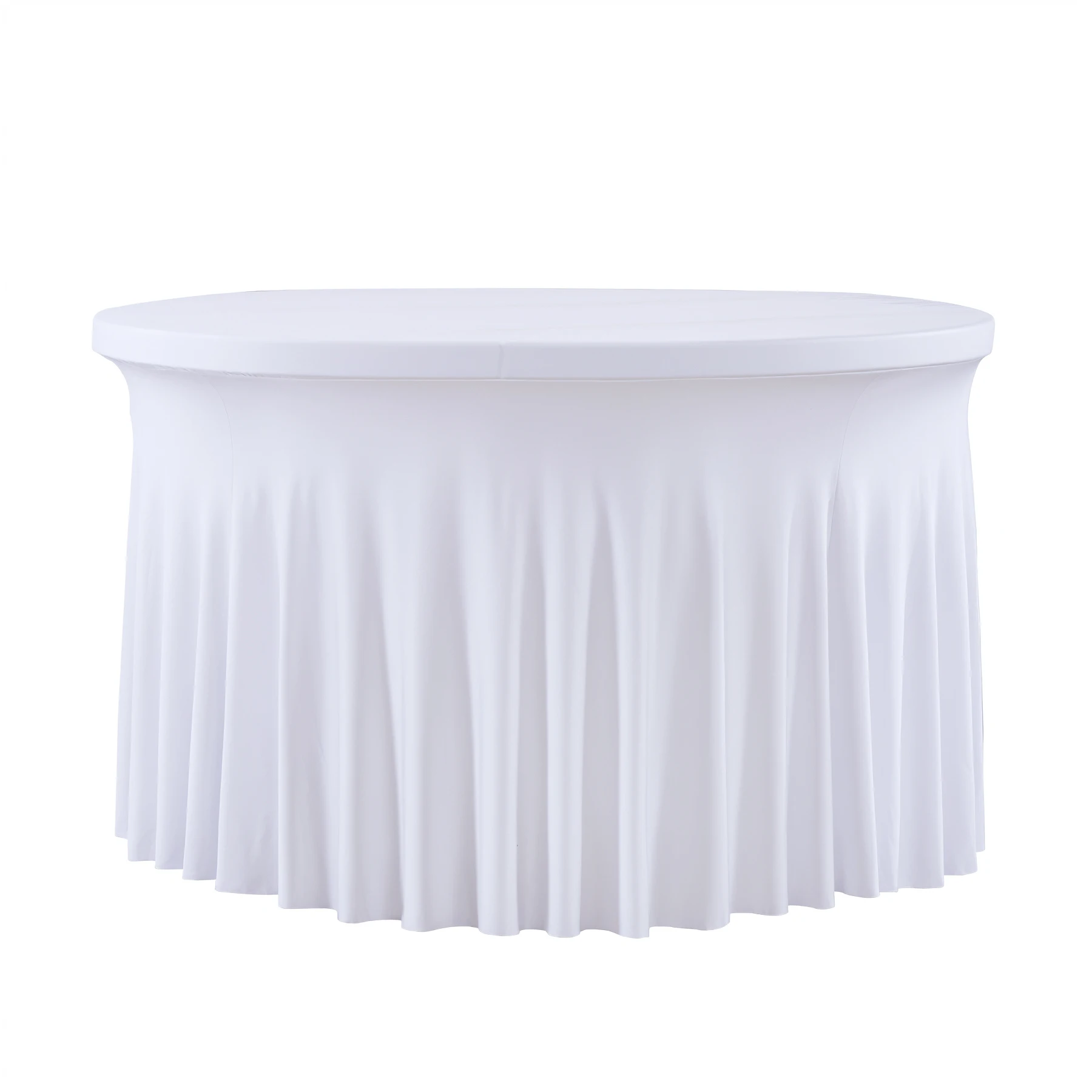 1PCS White Round Tablecloth,Spandex Elastic table skirt for Hotel Wedding Party Banquet Decor,Size 6FT 183cm table cover