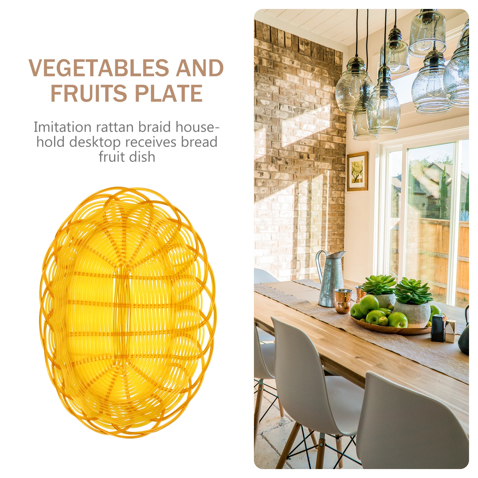 

5pcs Fruit Basket Simulation Rattan Woven Storage Basket For Kitchen Pantry Bread Food Container Decorative Home Organizer