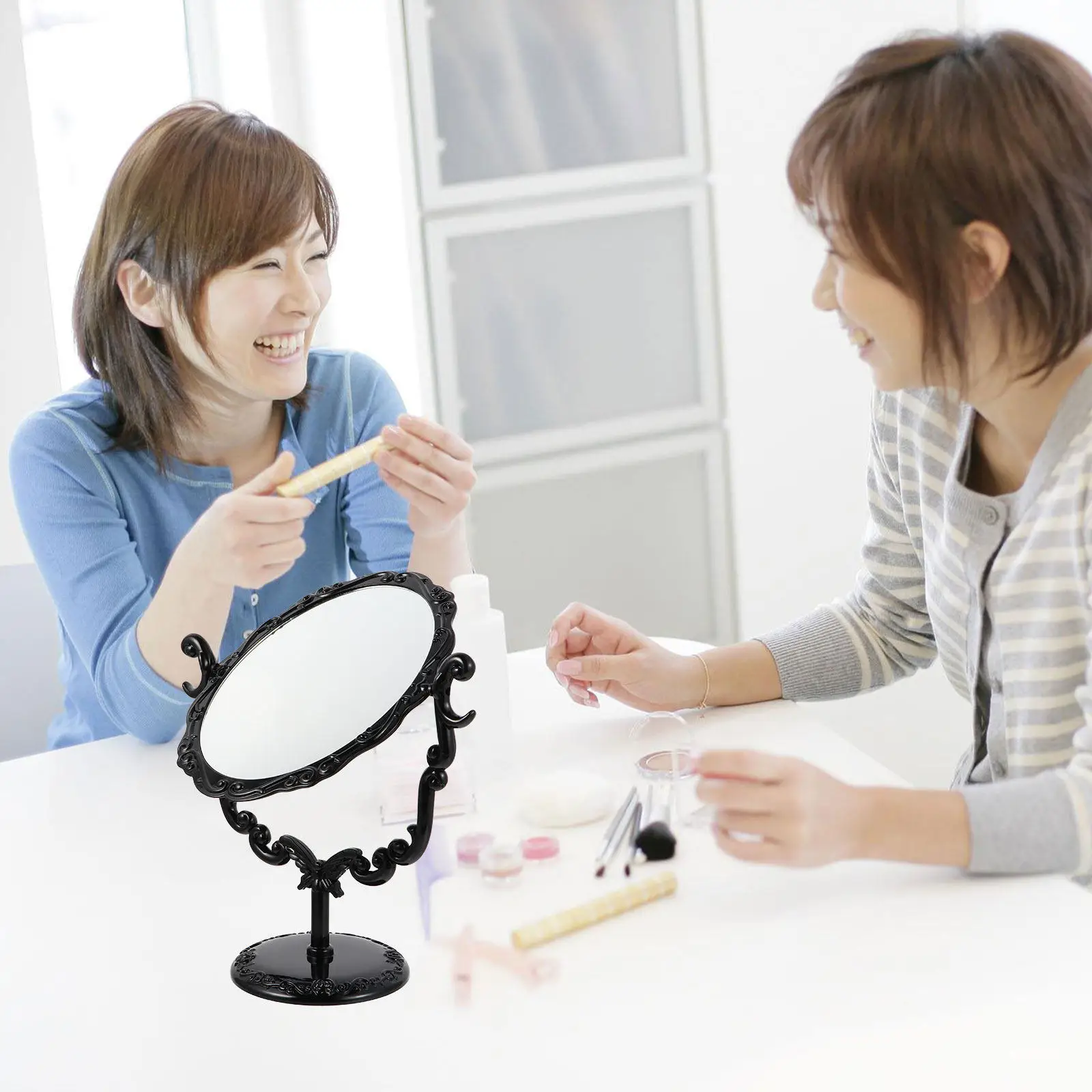 

1 шт. Вращающееся винтажное зеркало в ретро-стиле, настольное косметическое зеркало со стабильной подставкой, высококачественное плавающее стекло для ванной комнаты