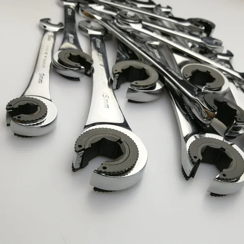 72 Teeth Tubing Ratchet Wrench 8-19mm with Open Flex-head Oil Spanners Fix Head Ratchet Wrench Hand Tools