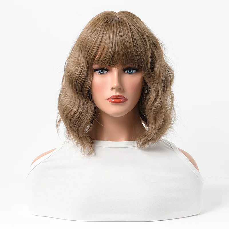 

New wig, short curly hair, bangs BOBOP head multi-color shoulder-length European and American chemical fiber full headgear
