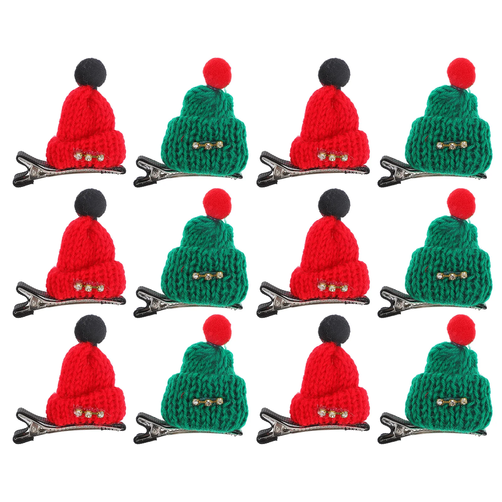 

12 Pcs Xmas Little Hat Hair Clip Adorable Yarn Kids Hairpin Christmas Headdress Glitter Wool Mini Accessory Kits