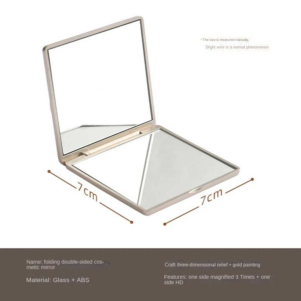 مرآة مكياج صغيرة مربعة قابلة للطي على شكل زهرة وردية سهلة الحمل، مرآة مكياج بجيب على الوجهين قابلة للطي