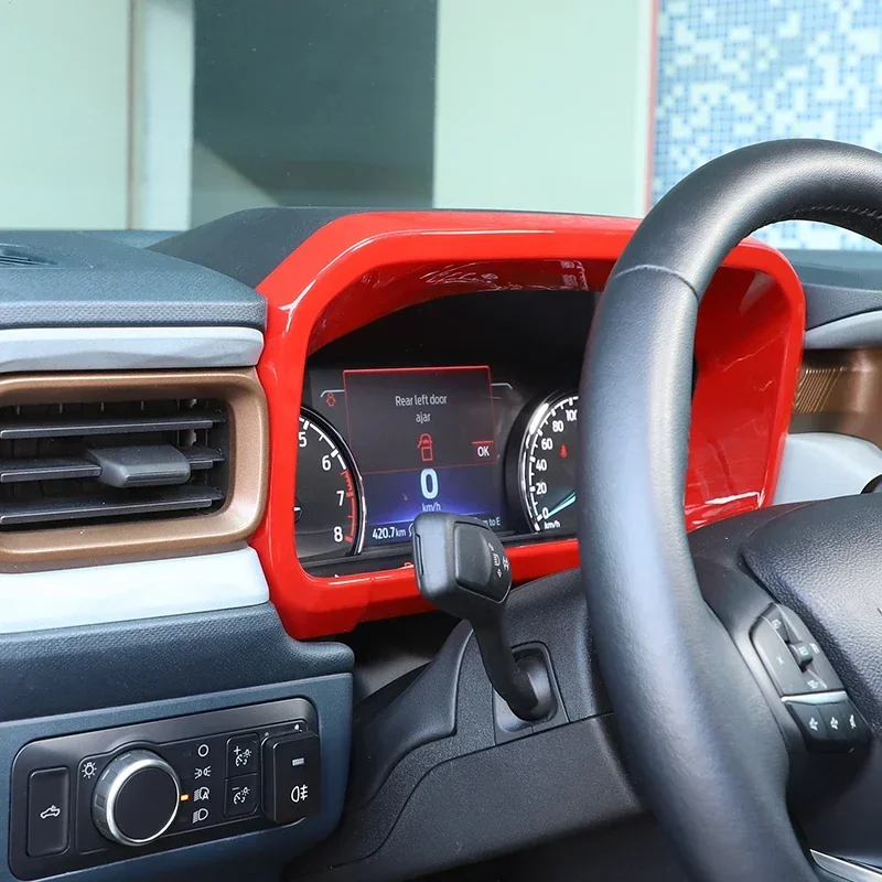 

Для Ford Maverick 2022-2024 ABS матовый черный/углеродное волокно/красный автомобильный приборная панель рамка крышка накладка наклейка автомобильные аксессуары
