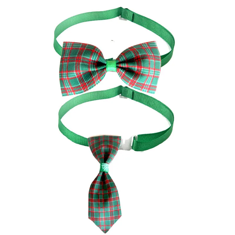 2pcs New Pet Christmas Plaid Tie Bow Tie Cat Dog Collar Adjustable for Xmas Festival Dress Up Photo Tools Pet Accessories