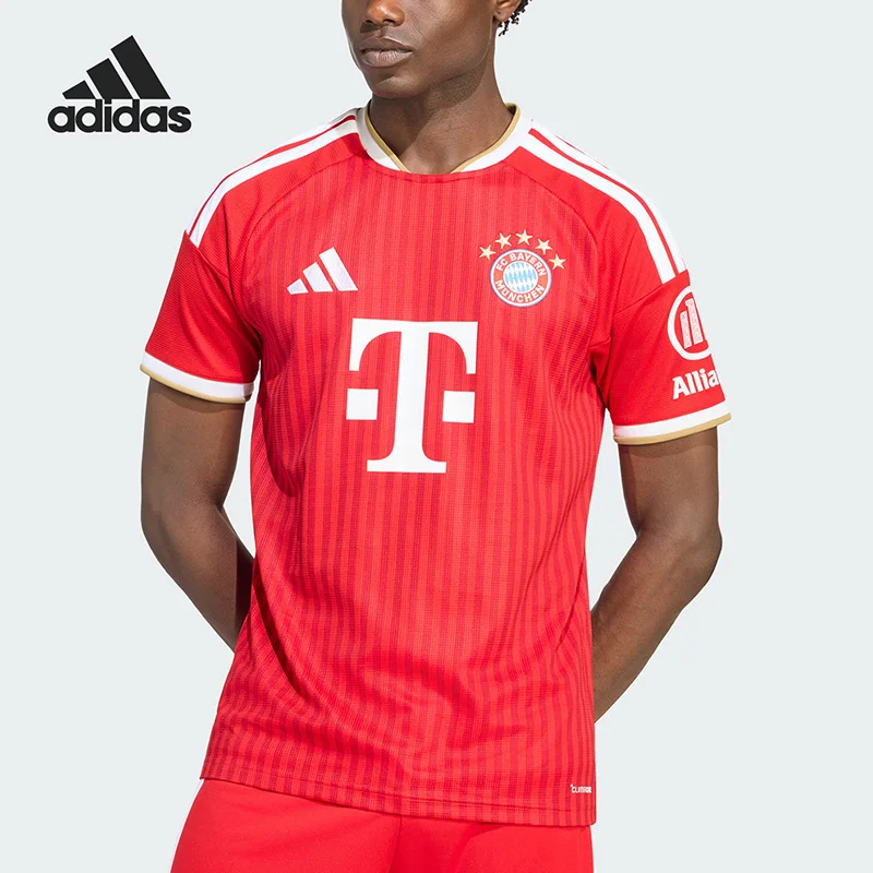 Adidas Men's Bayern Soccer Jersey KQ6513 Slim Fit Short Sleeve Football Shirt Embroidered Club Badge Sports Top