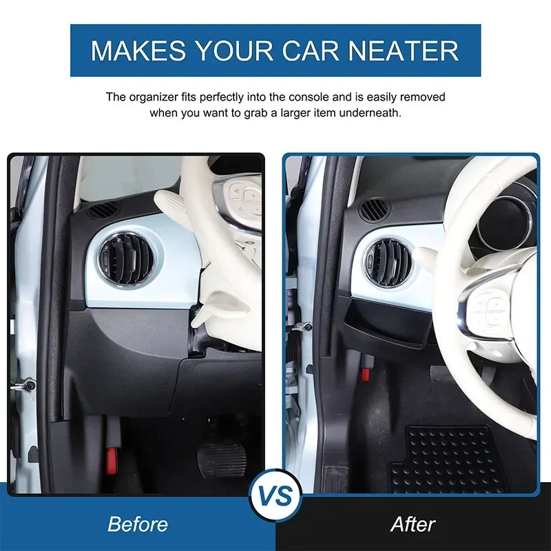 For Fiat 500 2010+ Car Knee Storage Box on The Left Side of The Steering Wheel ABS Black Interior Accessories LHD