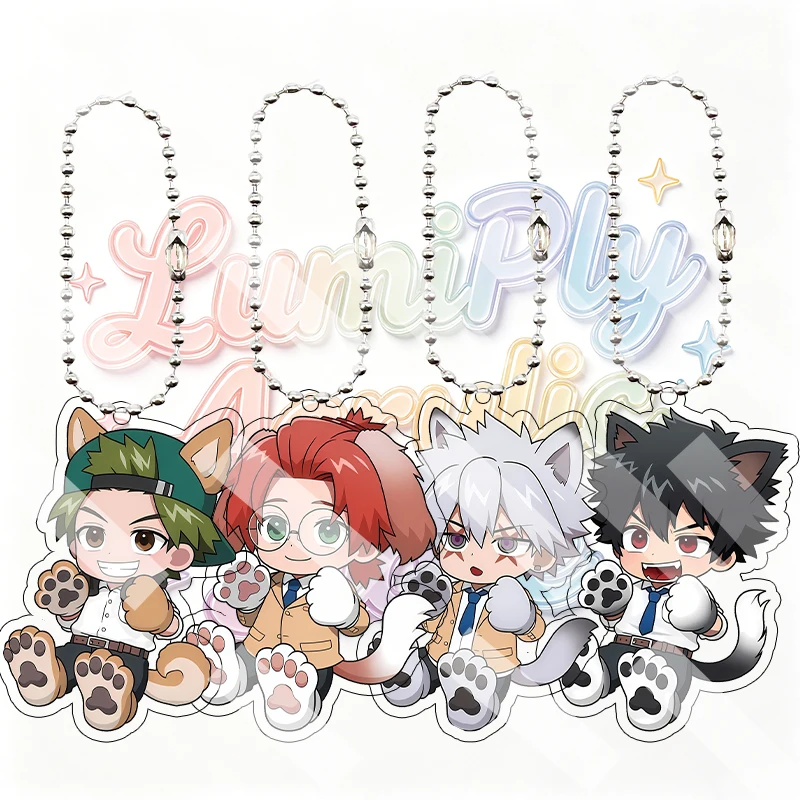 Anime Q Version Acrylic Keychain 5cm Double-sided Print Wolf Dog Animal School Uniform Backpack DIY Pendant Character Key Holder