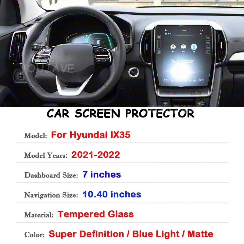 For Hyundai IX35 20212022 10.40inches Car GPS Navigation Dashboard Monitor LCD Screen Tempered Glass Protective Film Accessories