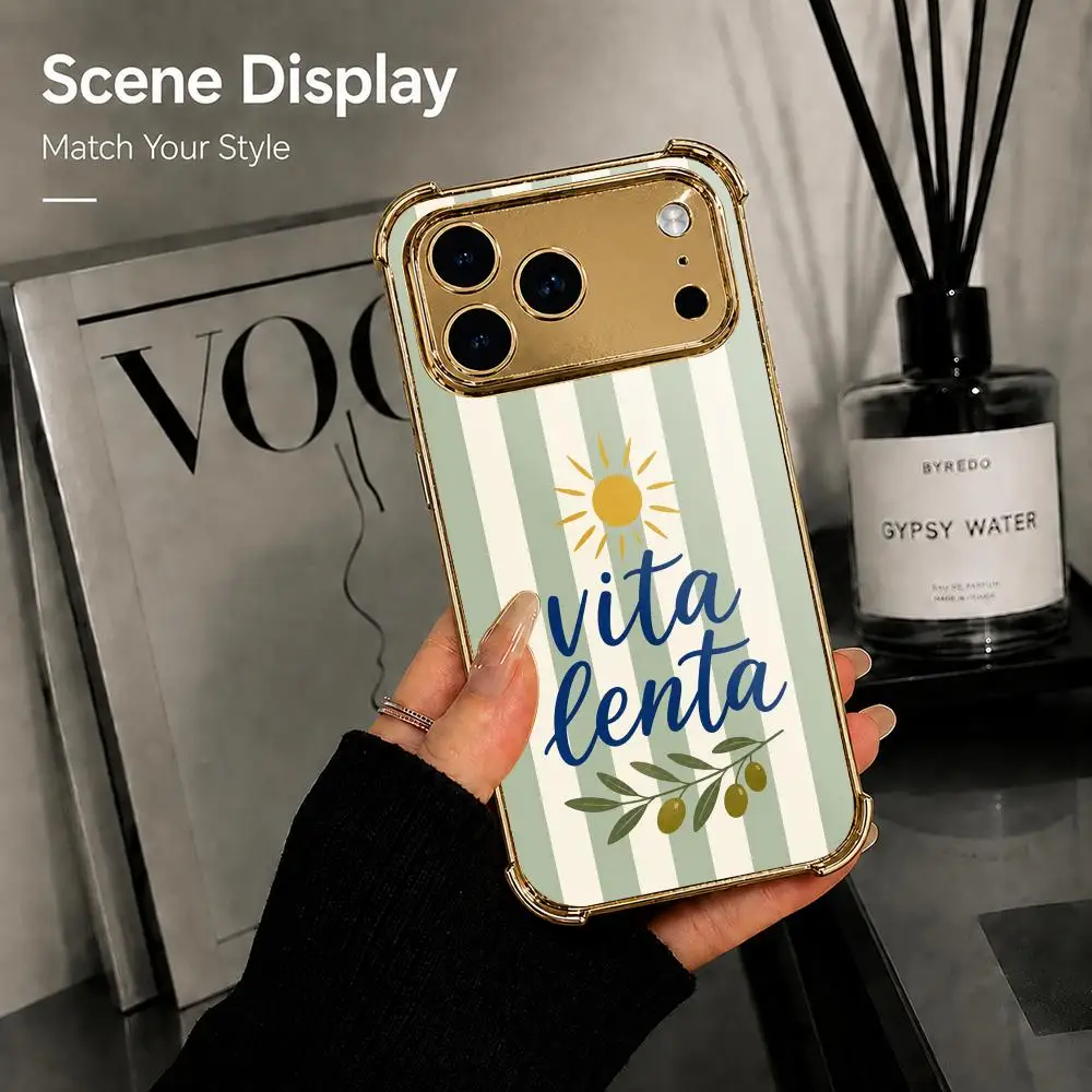 Assorted Stylish Letter Print Phone Case For iPhone 18 17 16 Pro Max Plus Electroplated Metal Frame Airbag Corner Cover