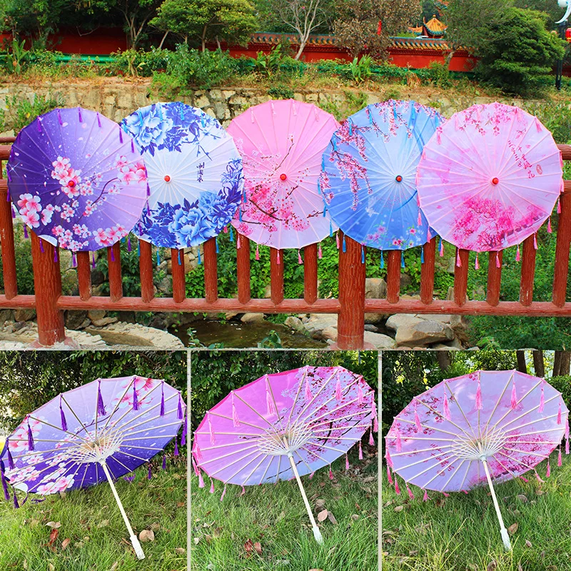 Printed Silk Tassel Umbrella Chinese Style  Ancient Costume Photo Prop Umbrella Classical Decoration Oiled Paper Umbrella