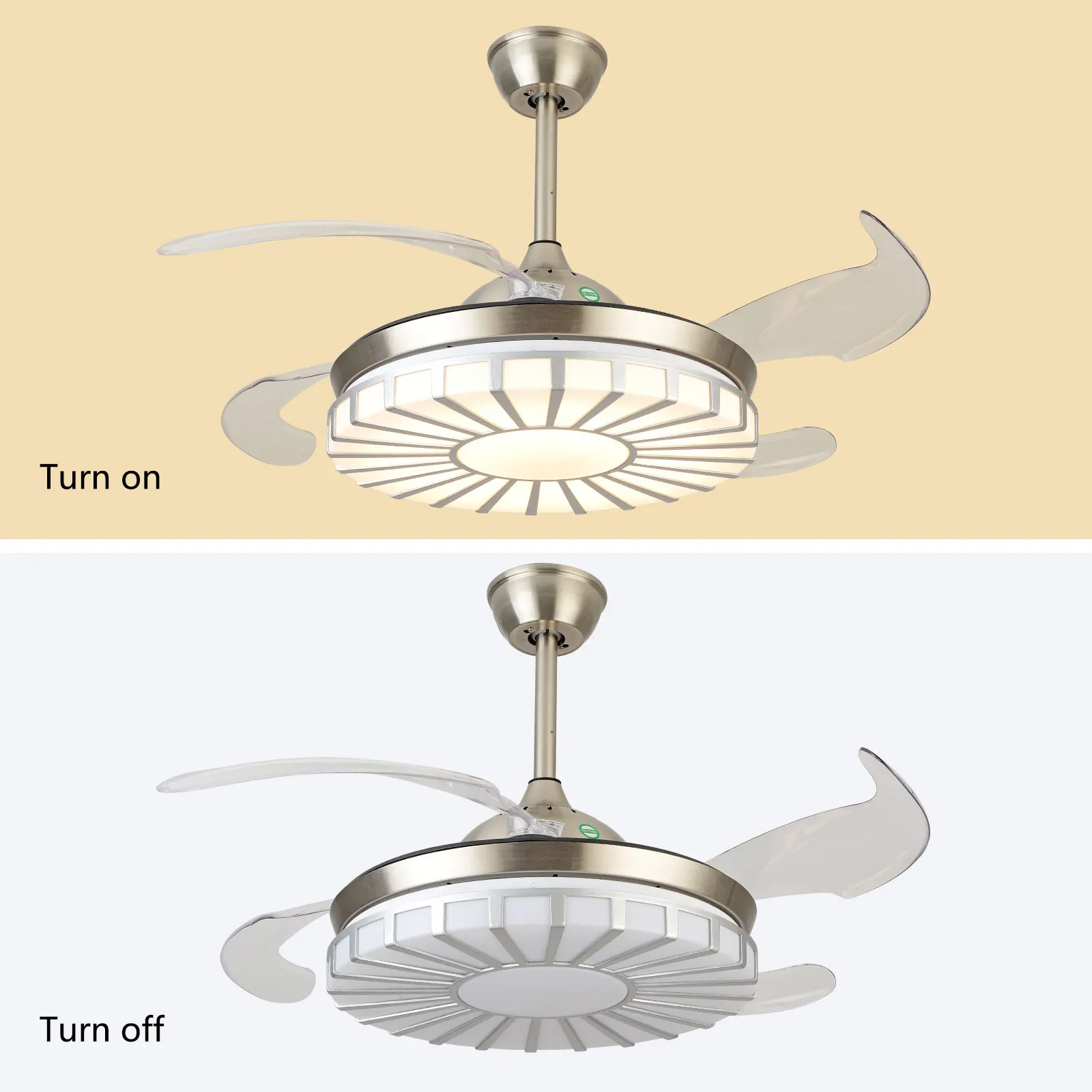 Ventilador de teto retrátil remoto com luz LED, lustre moderno, decoração do quarto, lâmpada regulável, salão e sala de estar