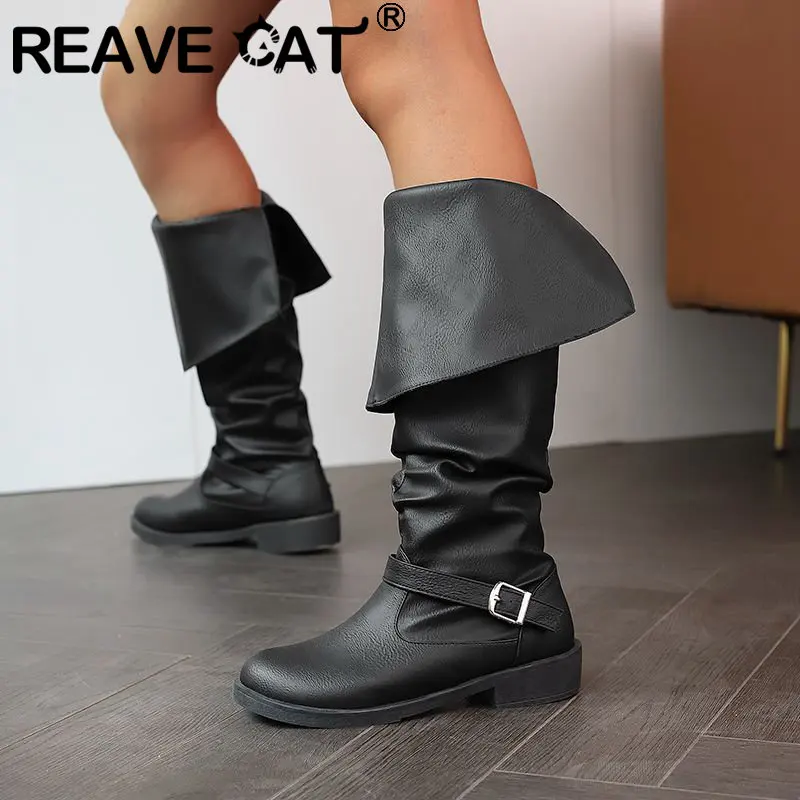 

Брендовые женские ботинки REAVE CAT с круглым носком на каблуке 3 см, без шнуровки, женская обувь 45 46 47 48