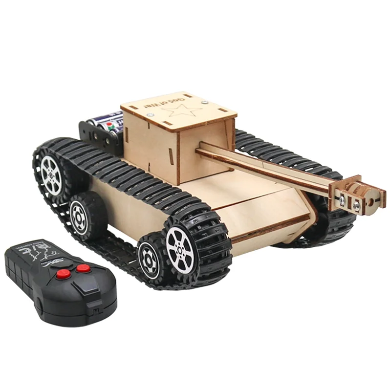 

-AT37 DIY Wooden Kids Science Experiment Kits-Remote Control Off Road Tracked Tank , Electric Motor Building Project For Kids Du