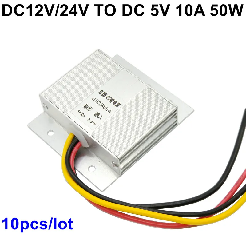 Ultra Thin DC To DC Power Converter DC 12V 24V To DC 5V 10A 50W Taxi Car Bus LED Switching Power Supply Transformer CPT 10PCS