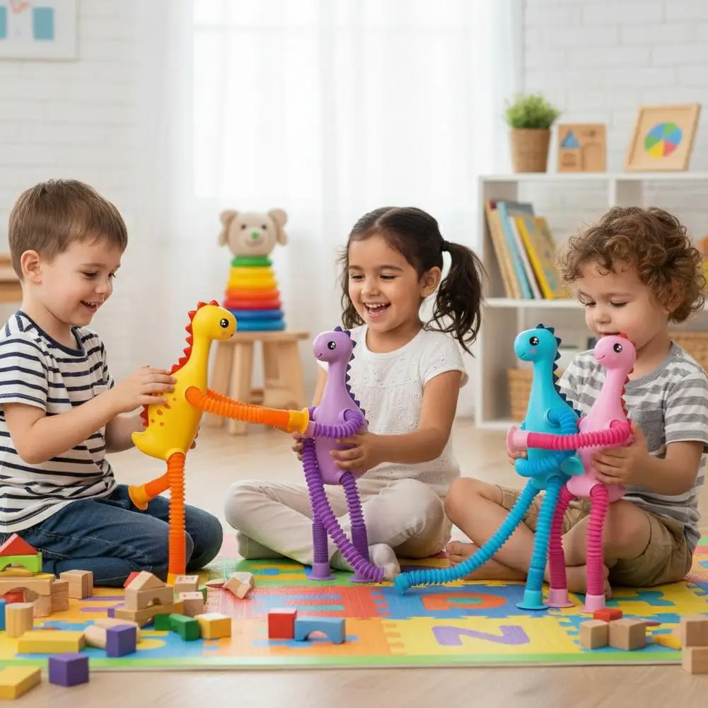 DIY Tube Dinosaur Sensory Toys Suction Cup Bellows Toy Decompression Pipe Autism ADHD Fidget Toys for Kids Toy