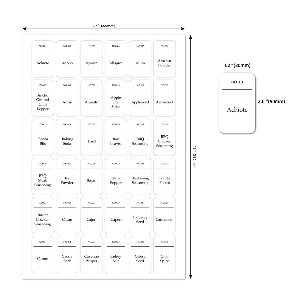 216/208 Uds pegatinas para especias etiqueta inglés francés tarros de especias pegatinas despensa blanca adhesivo tarros de almacenamiento de cocina