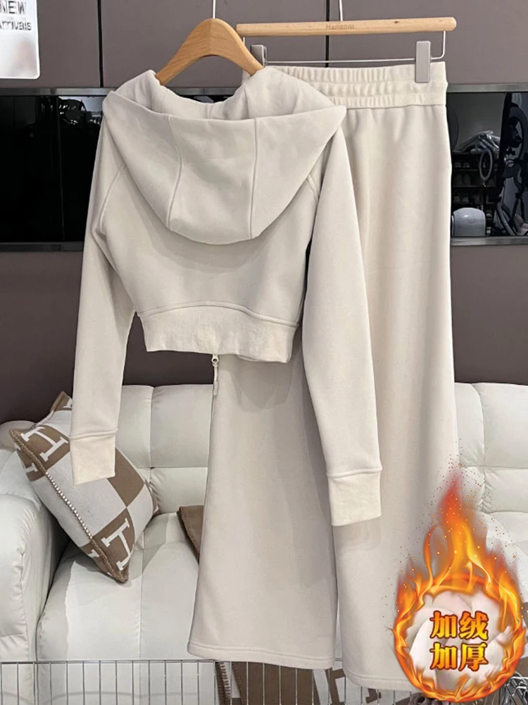 Women's 2025 Winter New Design Sense Thick and Warmth Two Piece Set Korean Style Navy Collar Coat Drawstring Wide Leg Pants