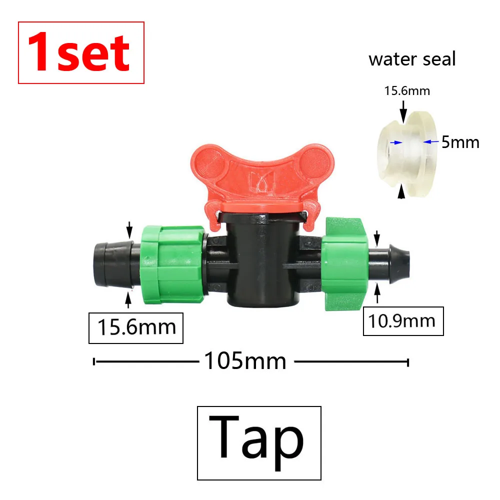 16mm Micro Irrigation Drip Tape Connectors Tee Repair Elbow End Plug Tap Fittings Locked Hose Joints Greenhouse Coupler 1Pc