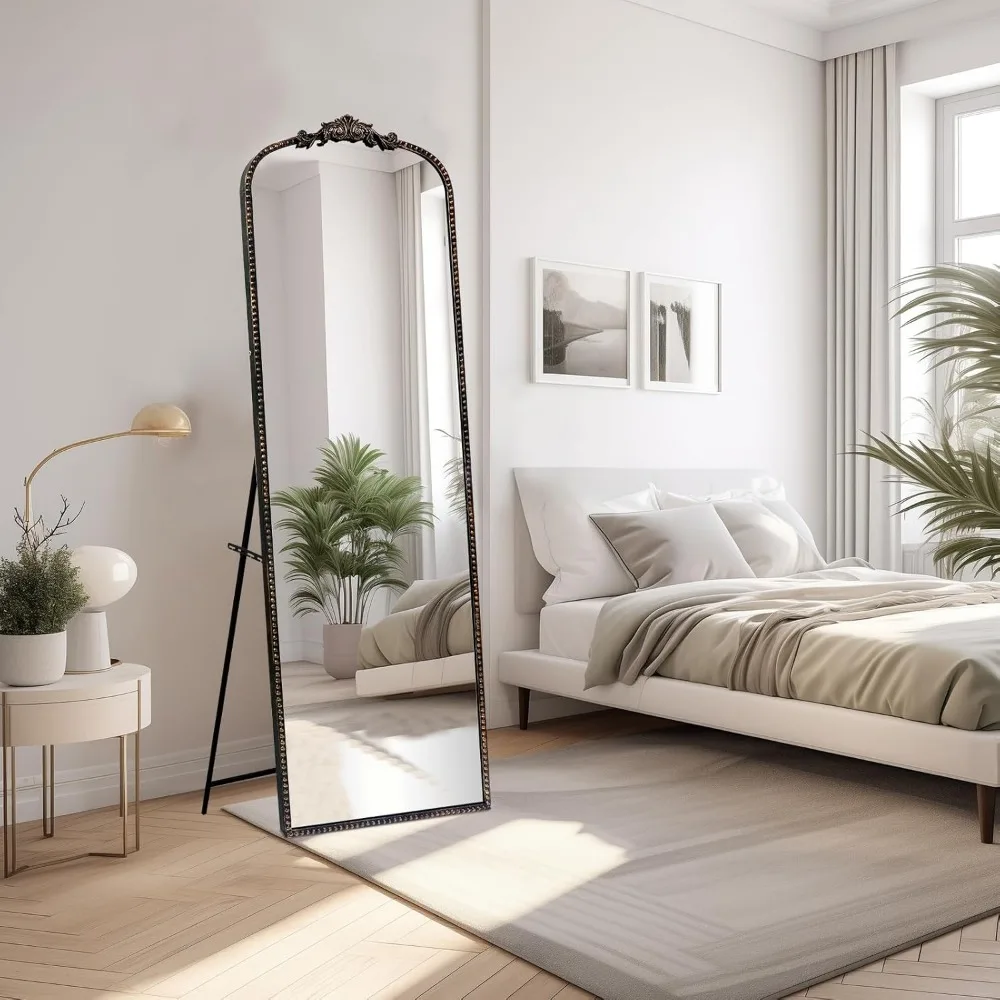 Espelho de chão barroco preto vintage de comprimento total, 65x22 independente, montado na parede ou inclinado, espelho de corpo inteiro estilo antigo