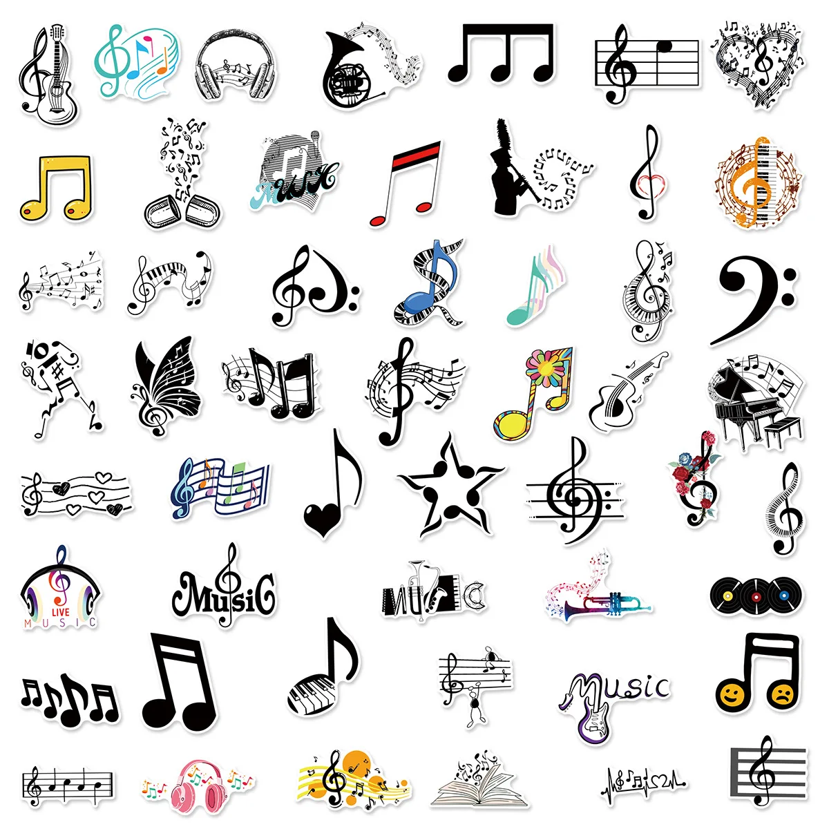 

50PCS Music Note Stickers Graffiti Cartoon Material Pack Decorative Luggage Laptop Scooter Water Cup Waterproof Sticker Kids Toy